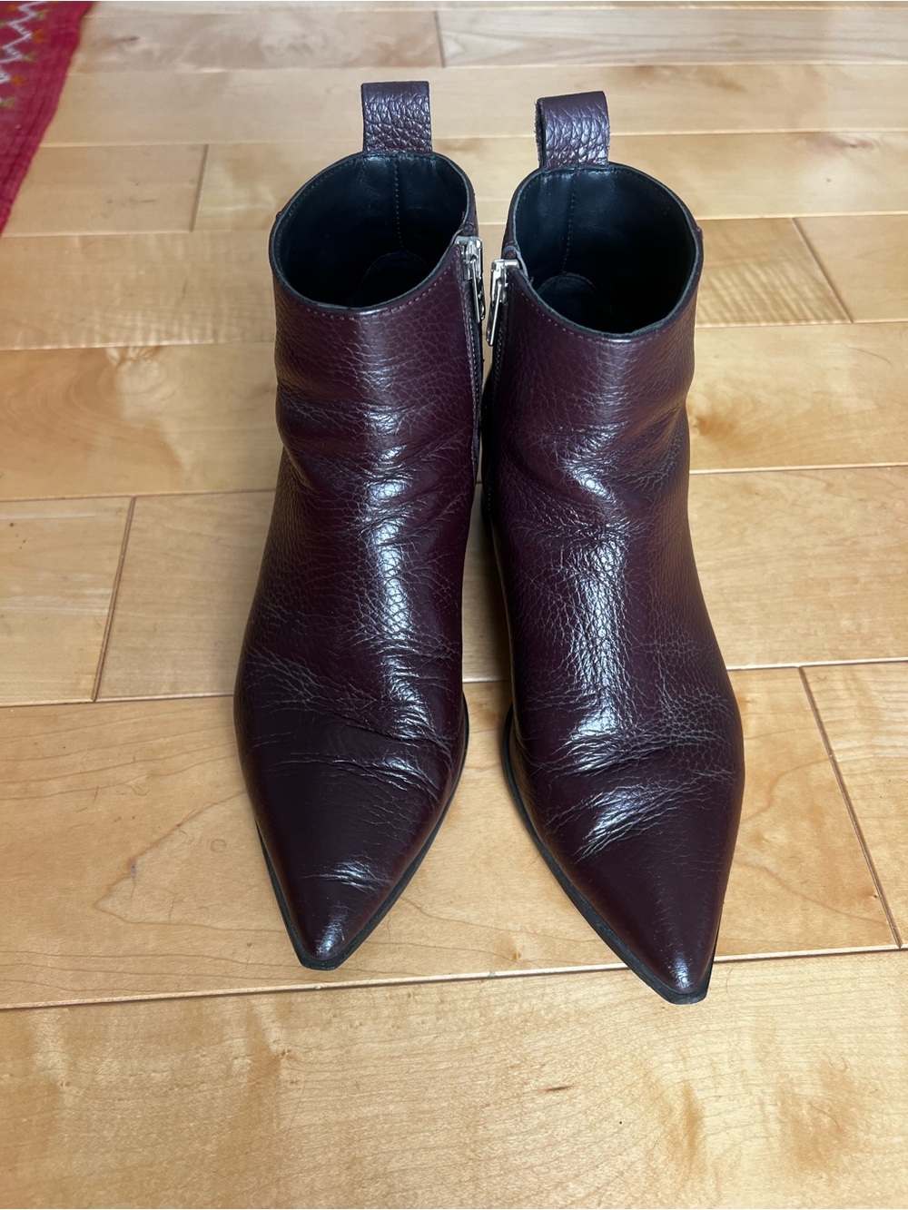 Everlane Pointed Toe Leather Ankle Boots - Dark Burgundy